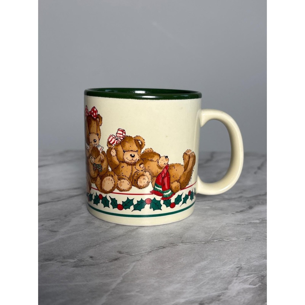 Potpourri Press Mug Cream Christmas Holiday Teddy Bear 1987 Cathey Vintage Retro